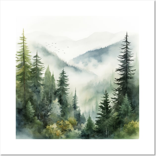 Misty Forest Mountains Wilderness Wall Art by Trippycollage